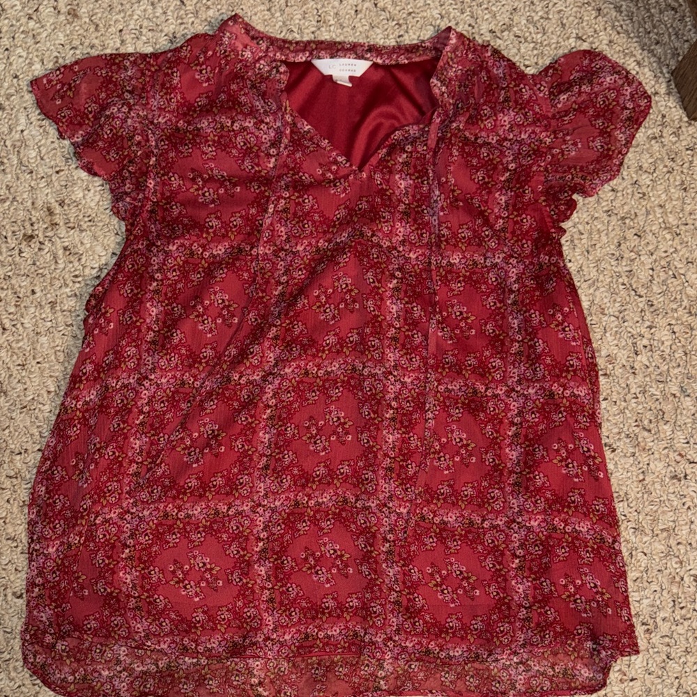 LC Lauren Conrad Red Floral Blouse